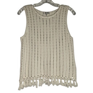 Madewell ivory knit sleeveless top/tank top with fringe hem, Women's medium